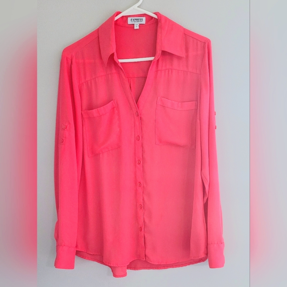 Express Pink Portofino Collar Button Down Shirt Women's Large